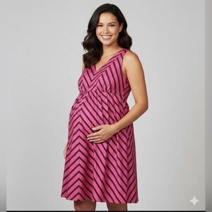 Motherhood Maternity Women’s Small Pink Navy Stripes Sleeveless A-Line Dress S